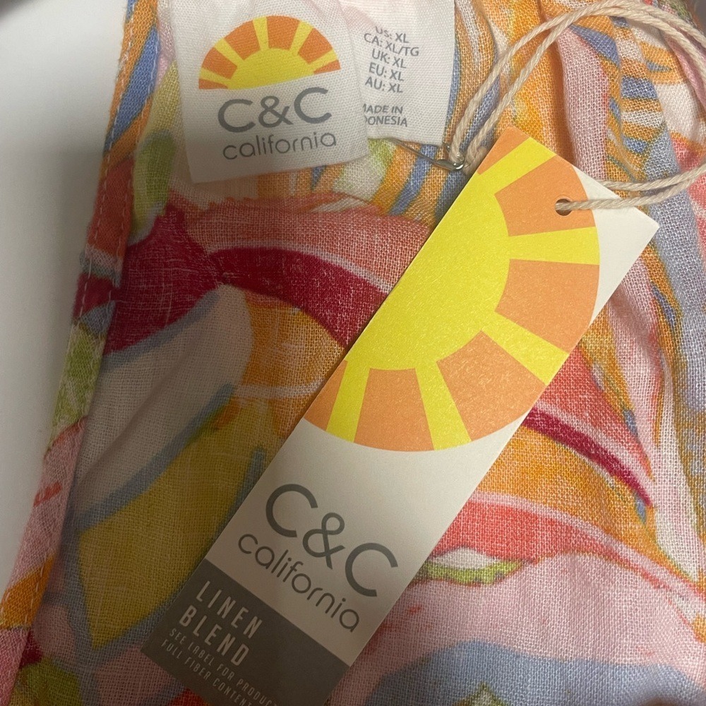 C & C California Linen Sleeveless Halter Print Tropical Dress Women's XL - Picture 8 of 13